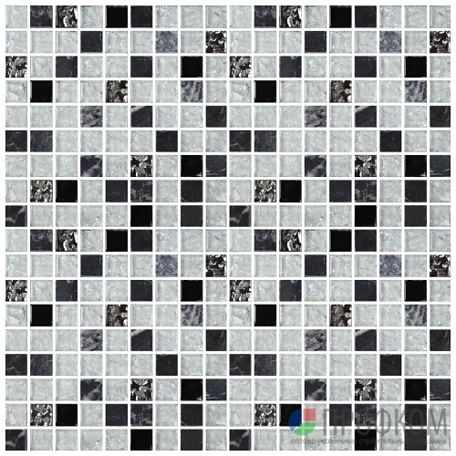 Мозаика черная,белая,платина 15*15 (стекло/камень)