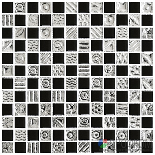 Мозаика шахматка черная,платина 23*23