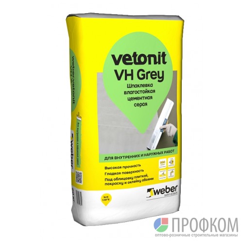 Шпаклевка финишная цементная влагостойкая серая vetonit VH Grey 20 кг